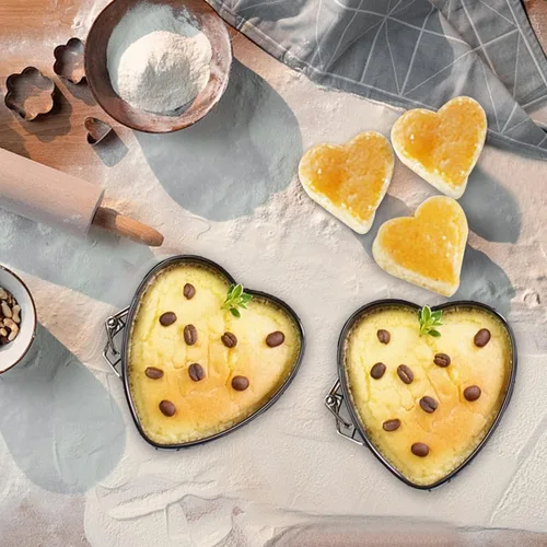 Miniatura 8 de Molde para tartas de molde desmontable con forma de corazón, molde de acero al carbono, mini moldes para hornear con base extraíble, sartén