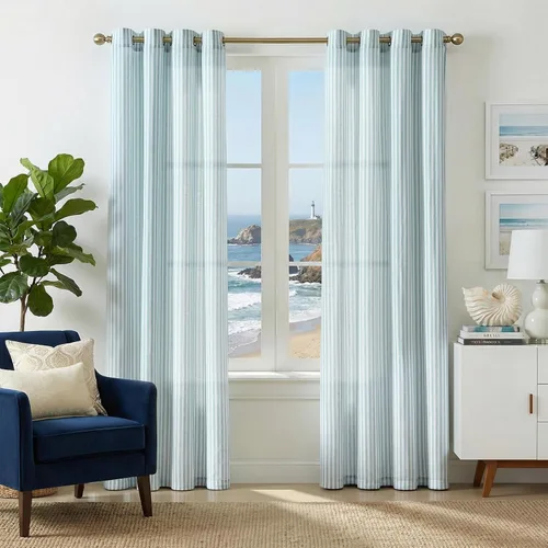 Miniatura 25 de JINCHAN Cortinas de lino para sala de estar o dormitorio, con estampado a rayas verde salvia sobre beige, rayas delgadas que filtran la luz