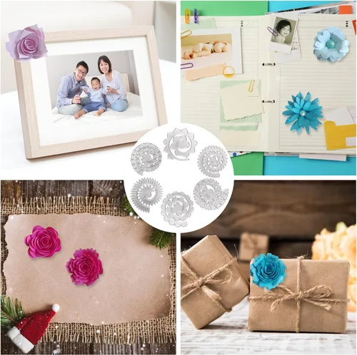 Miniatura 5 de Troqueles de corte de metal de flores 3D para hacer tarjetas, 6 plantillas de estampado de flores en espiral para álbumes de recortes, papel