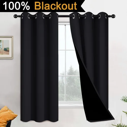 Miniatura 2 de Yakamok - Par de cortinas 100% opacas con forro, tratamiento de ventana, aislamiento térmico, bloqueo de ruido, para sala/dormitorio