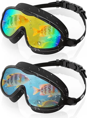 Miniatura 7 de Aegend Gafas de natación para adultos y jóvenes, paquete de 2 gafas de natación antivaho anti-UV para hombres y mujeres Blanco & negro
