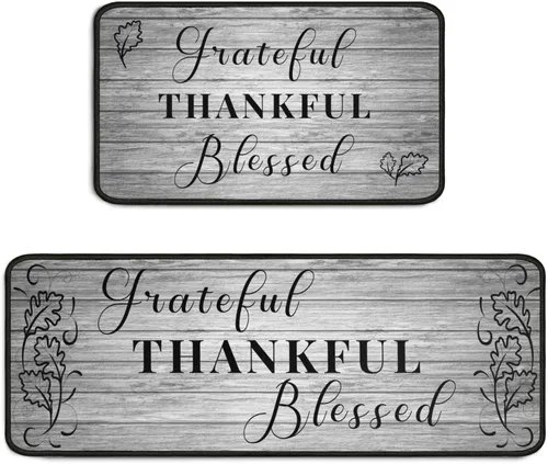 Miniatura 15 de Grateful Thankful Blessed - Juego de 2 alfombras de cocina antideslizantes beige y alfombrillas acolchadas cómodas para cocina, suelo de cocina