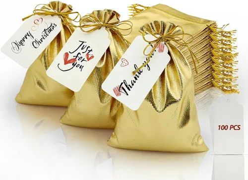 Miniatura 7 de DOYIDE 50 bolsas de regalo con cordón dorado, bolsas de joyería de 8 x 12 pulgadas, bolsas con cordón, bolsas brillantes para recuerdos de fiesta