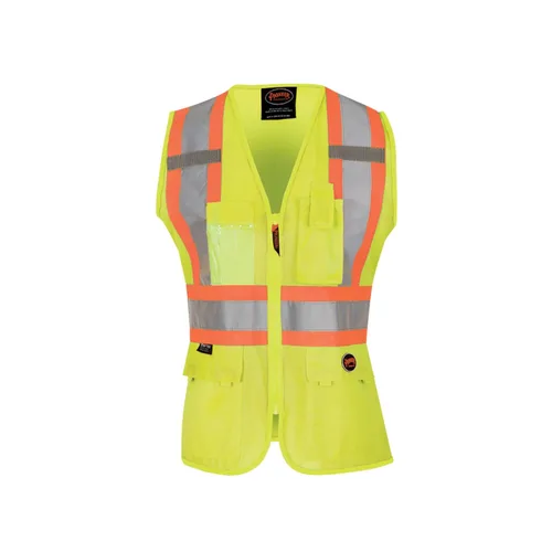 Chaleco de seguridad Pioneer para mujer con bolsillos - Cinta reflectante de alta visibilidad - Para construcción - Amarillo/verde