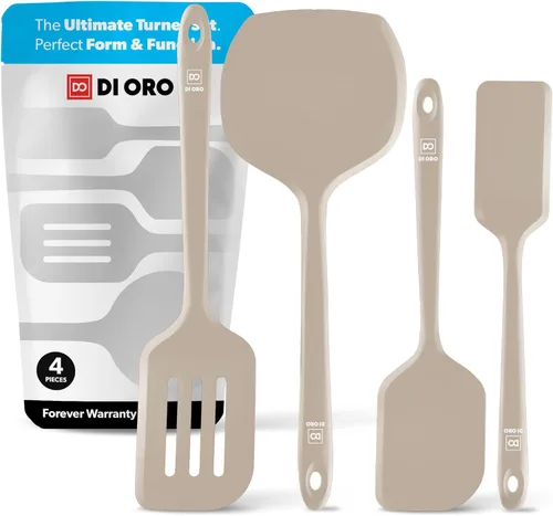 Miniatura 12 de DI ORO - Juego de espátulas volteadoras de silicona para utensilios de cocina antiadherentes, utensilios de cocina para voltear huevos y panqueques