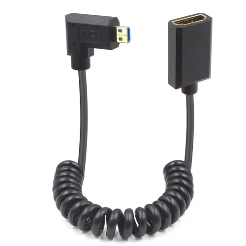 Miniatura 10 de Duttek Cable en espiral micro HDMI a HDMI de 8 K a 60 Hz, 48 Gbps, cable HDMI a Micro HDMI 2.1 en ángulo recto para cámara, GoPro Hero, Raspberry Pi