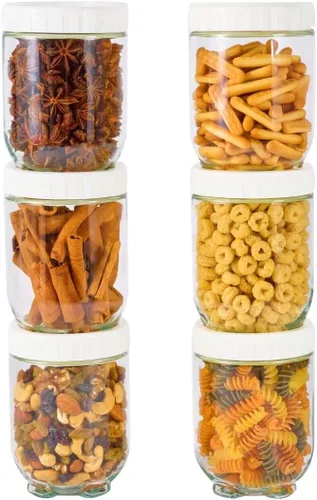 Miniatura 8 de Hoa Kinh - Tarros de almacenamiento de alimentos de vidrio con tapas, 10 onzas, paquete de 4 tarros pequeños de vidrio a prueba de fugas para avena