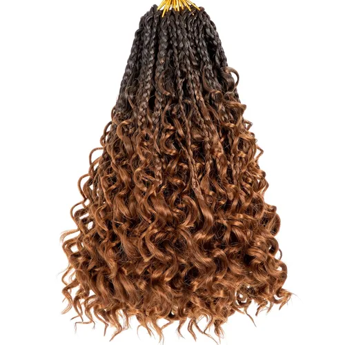 Miniatura 18 de Unionbeauty - 8 paquetes de trenzas bohemias de diosa en caja, de ganchillo de pelo para mujer negra, 8 pulgadas de trenzas de caja bob bohemias