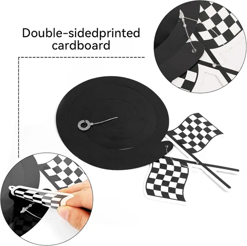 Miniatura 4 de ZOIIWA Juego de vajilla de 123 piezas de decoración de fiesta de carreras a cuadros en blanco y negro con platos temáticos de carreras, pancartas