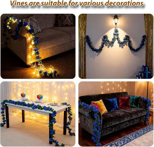 Miniatura 4 de Miracliy 5 guirnaldas de flores azules artificiales de 41 pies, guirnalda floral de primavera falsa para telón de fondo de pared de flores, boda