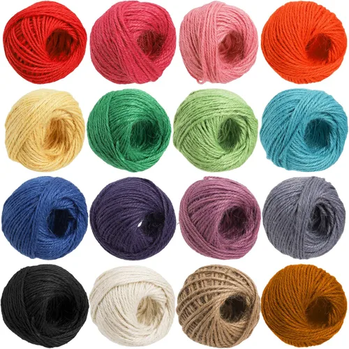 ZEAYEA 16 rollos de cordel de yute de colores, 1312 pies, 16 colores, cuerda de yute de 0.079 in, 3 capas para obras de arte, manualidades,