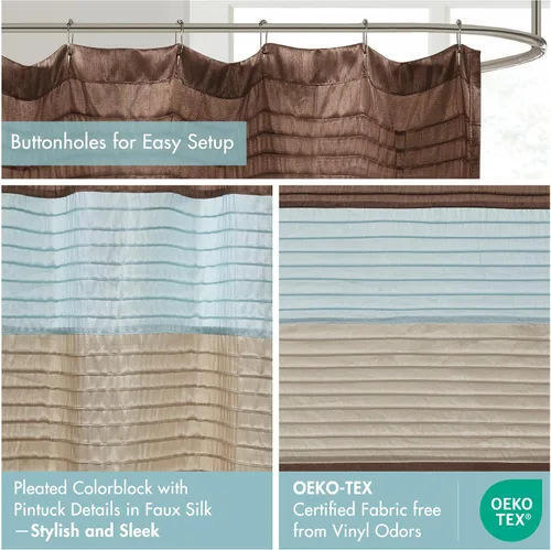 Miniatura 2 de Madison Park Amherst Cortina de Ducha para Baño de Seda Sintética con Rayas Pieced Moderna Cortina de Baño de Microfibra, 72x72 Pulgadas, Azul