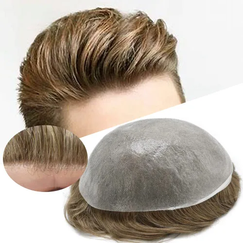 Miniatura 44 de Mens Toupee Remy pieza de cabello humano para hombres 0.002 in ultra fina piel tupé para hombres V-Looped Hairpiece para hombres sistema