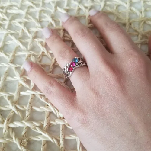 Miniatura 5 de Anillo de plata de ley con 2 a 5 piedras natales con forro de filigrana, Platino, plata de ley, 3 piedras
