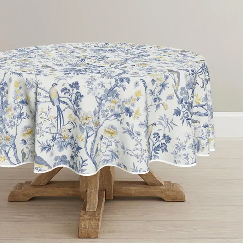 Miniatura 7 de Horaldaily Mantel Chinoiserie de 52 x 70 pulgadas, rectangular, moderno de temporada, diseño de flores de pavo real, con pompones, lavable