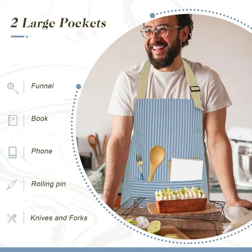 Miniatura 6 de ATROPOS Paquete de 2 delantales para mujer con bolsillos, delantales de cocina impermeables para mujer, delantales ajustables para chef, delantales