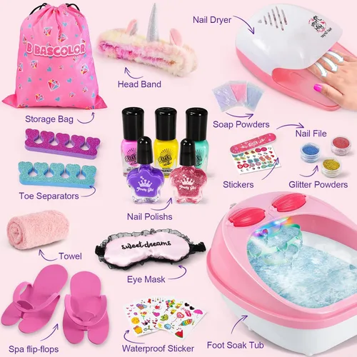 Miniatura 3 de Juego de spa de pies y uñas para niños, kit de día de spa para niñas, bañera de masaje de pies y secador de uñas, juguetes de manicura, pedicura