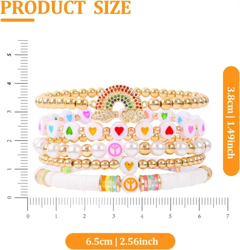 Miniatura 6 de Pink Bracelets Purple Bracelet Boho Multi-Layer Beaded Stacking, Versatile Strand Stretch Crystal Beads Wrap Slip-on Cuff Bangle Set, Cute