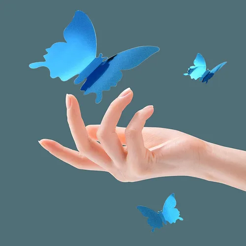 Miniatura 2 de Calcomanías 3D de pared de mariposa, 24 piezas extraíbles de 3 tamaños 3D de mariposa azul para decoración de pared, calcomanías de decoración
