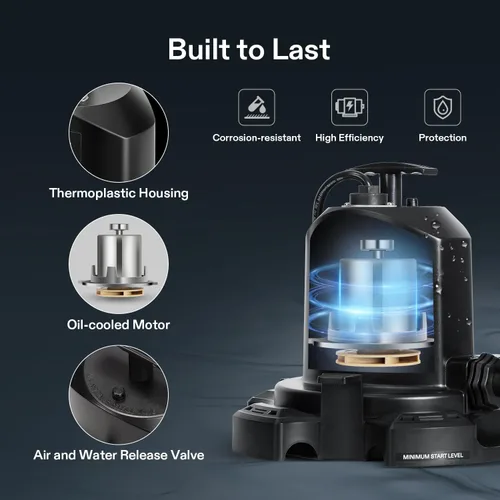 Miniatura 3 de VIVOSUN Bomba de sumidero sumergible, bomba de agua portátil termoplástica de 1575 GPH con cable de alimentación de 10 pies y 2 adaptadores, ideal