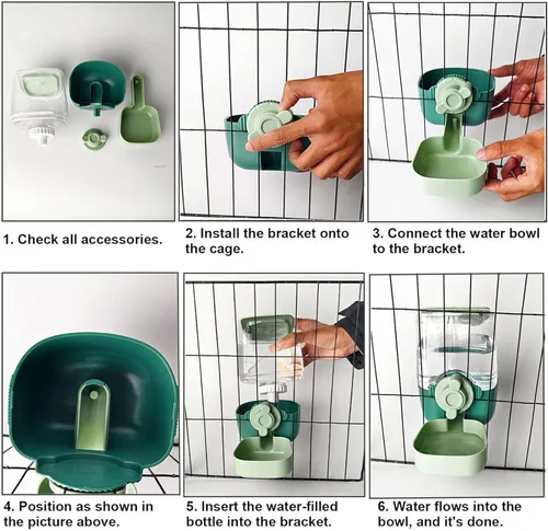 Miniatura 4 de Botella de agua de conejo de 35 onzas, dispensador de agua automático para colgar para mascotas para hurones, conejillos de indias, chinchilla, Verde
