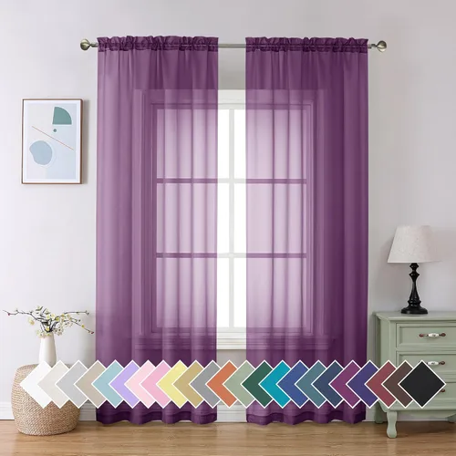 Miniatura 206 de Aiyufeng 2 paneles de cenefa transparente negra de 14 pulgadas de largo, cortinas cortas negras transparentes para dormitorio, cortinas de cocina