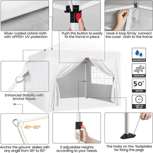 Miniatura 4 de Yaheetech Toldo desplegable de 10 x 10 pies con 4 paredes laterales extraíbles, tienda instantánea cerrada portátil, tienda de campaña impermeable