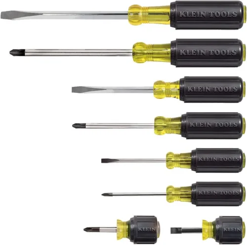 Klein Tools 85078 Juego de destornilladores, fabricado en Estados Unidos, el kit de destornilladores multiusos tiene 4 puntas Phillips y 4 puntas de