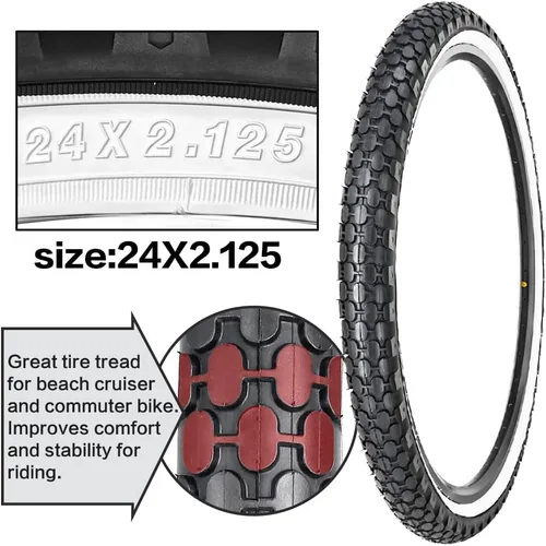 Miniatura 3 de Paquete de 2 neumáticos de bicicleta Cruiser de 24 x 2.125, pared lateral blanca con kit de reparación, 2 tubos interiores, 2 palancas, 2 tiras