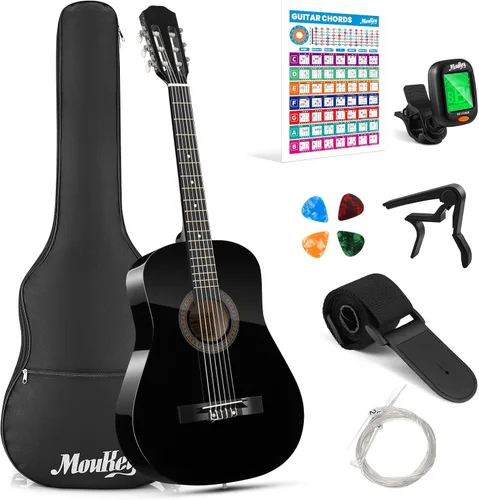 Miniatura 15 de Moukey Guitarra acústica de 30 pulgadas para principiantes, niños y jóvenes, 1/4 tamaño Dreadnought Guitarra Acustica Kit con póster de acordes