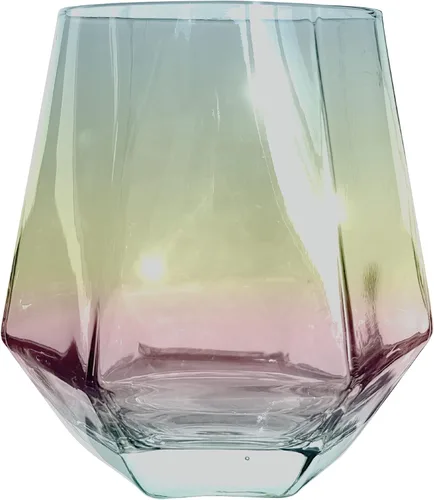 Miniatura 5 de Copa de vino personalizable sin tallo grabada de 11.5 onzas sin tallo grabada personalizada con mensaje, iridiscente moderno arco iris geométrico