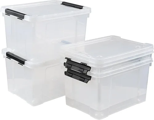 Miniatura 12 de Paquete de 4 cajas de almacenamiento de 10.5 cuartos de galón con tapa, contenedor de plástico para almacenamiento Clear BPA-free plastic, secure