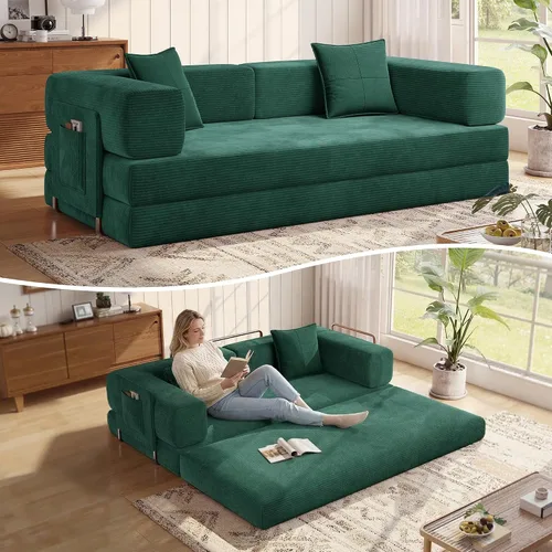 Miniatura 10 de MoonSpeak Sofá cama de 78.8 pulgadas para sala de estar, sofá modular convertible con almohada para reposabrazos, sofás modulares plegables de pana