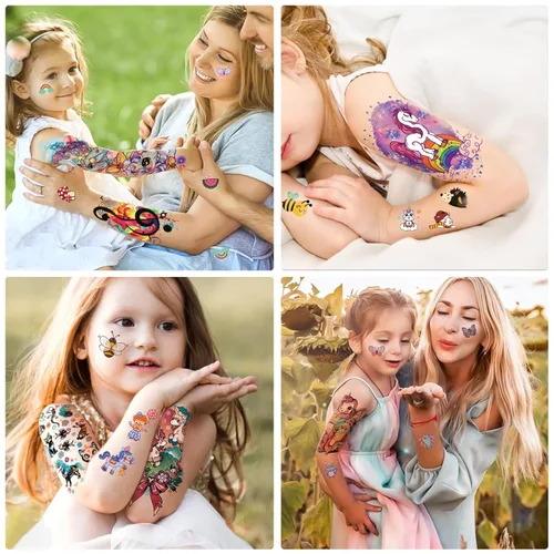 Miniatura 3 de 52 PCS Tatuajes Temporales de Brazo Completo para Niños - Cohete Carro Dinosaurio Planeta Astronauta y Delfín Castillo Gato Tatuajes Corporales