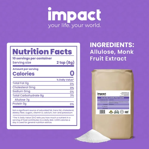 Miniatura 2 de Impact - Edulcorante en polvo – Mezcla de frutas de alulosa y monje – Cero calorías y carbohidratos, apto para dieta cetogénica, sustituto
