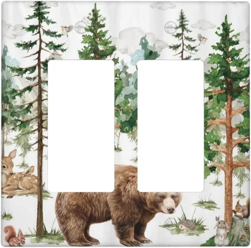 Miniatura 78 de Placas de pared de eucalipto verde de una sola palanca, estilo rústico, cubierta de interruptor de luz de 1 cuadrilla, hojas de árbol, cubiertas