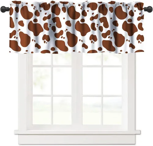 Miniatura 25 de Cenefa de piel de vaca blanca y negra, con estampado de animales de granja occidental, cortina corta opaca para ventana de granja, cocina
