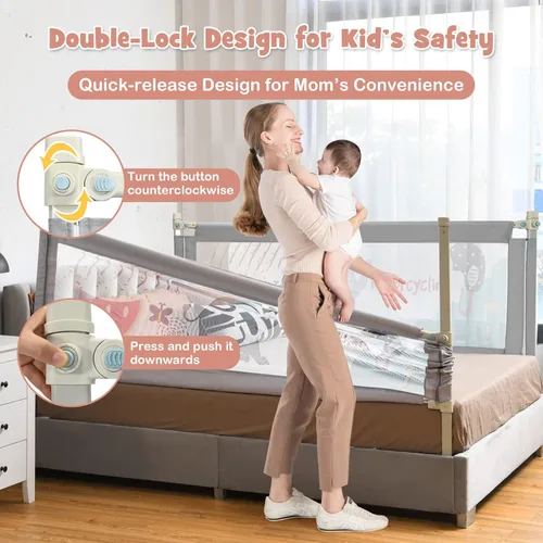 Miniatura 2 de BABY JOY Riel de cama para niños pequeños, 77 pulgadas, extra largo, altura ajustable y plegable, protector de riel de cama de bebé con malla Gris