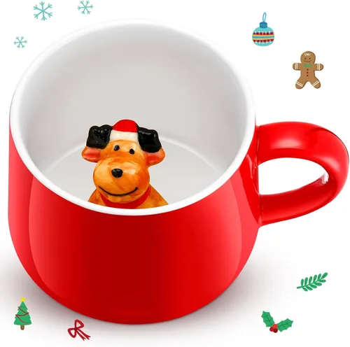 Miniatura 9 de Sliner Divertidas tazas de Navidad en 3D con animal en el interior, 13.5 onzas, hechas a mano, taza de café de cerámica, bonita figura de dibujos