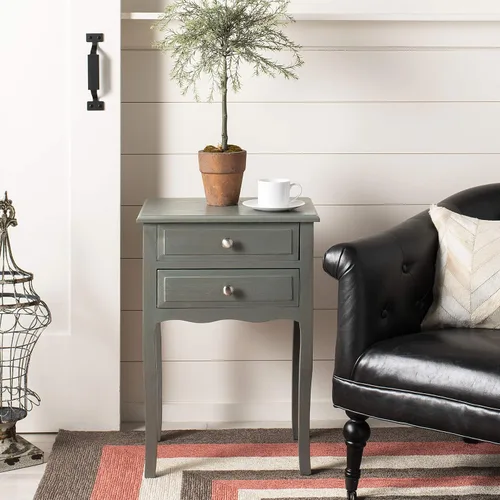 Miniatura 2 de SAFAVIEH Muebles - Mesa auxiliar Lori con 2 cajones, color gris ceniza, madera maciza, diseño clásico de granja, ideal para sala de estar, entrada