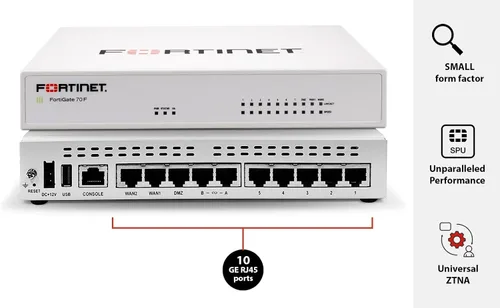 Miniatura 2 de FortiGate-70F Firewall - 7 puertos internos GE RJ45, 2 puertos WAN GE RJ45 (solo dispositivo, sin suscripción) (FG-70F)
