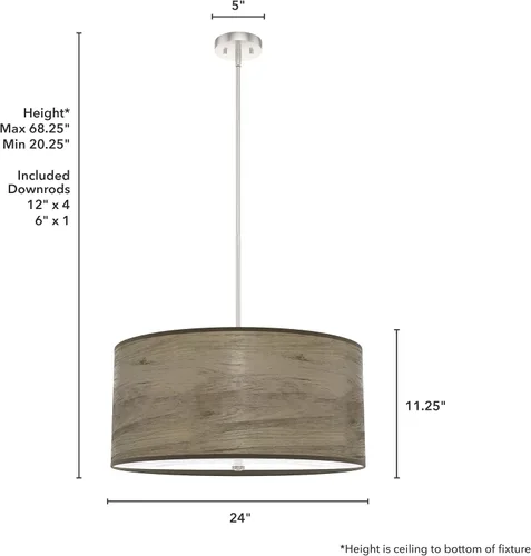 Miniatura 4 de Hunter - Solhaven - Lámpara colgante grande de 4 luces de roble gris cálido, regulable, estilo moderno, con forma de tambor, para dormitorios