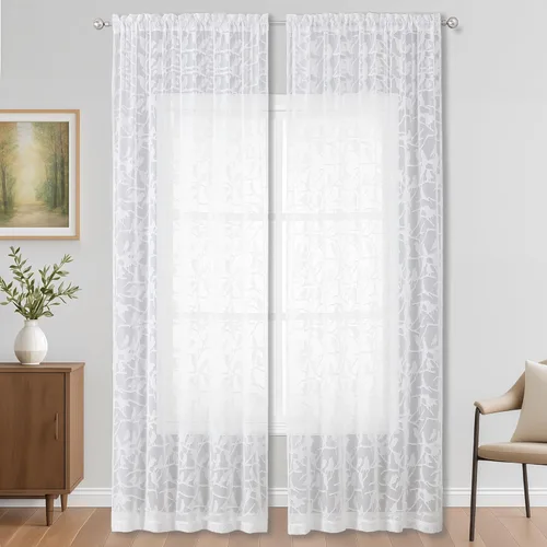 Miniatura 80 de OVZME Anji - 2 paneles de cortinas traslúcidas de gasa marrón de 72 pulgadas de largo para dormitorio, doble bolsillo para barra, tela ligera
