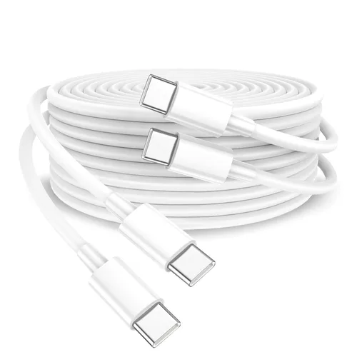 Miniatura 10 de Cable USB C a USB C de 100 W, paquete de 2 unidades de 10 pies, cable USB tipo C a tipo C, cable USB-C compatible con iPhone Blanco