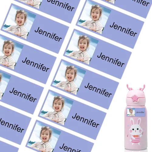 Miniatura 20 de 78 etiquetas personalizadas para niños con fotos impermeables, etiquetas de nombre personalizadas para suministros escolares, guardería, botellas