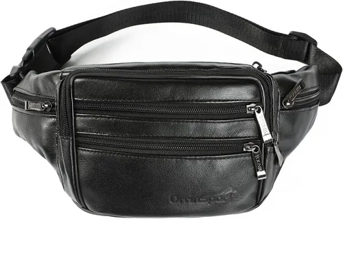 OrrinSports Riñonera de cuero con múltiples bolsillos para mujeres y hombres, vida diaria y viajes al aire libre, 04#Black (Leather), L, Moda