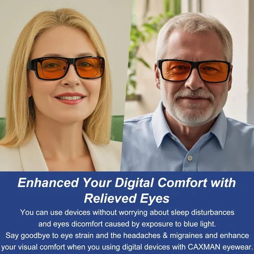 Miniatura 6 de CAXMAN 99.9% gafas de luz azul para dormir, lentes teñidas de naranja para un buen sueño, se ajustan sobre las gafas que cubren completamente tus