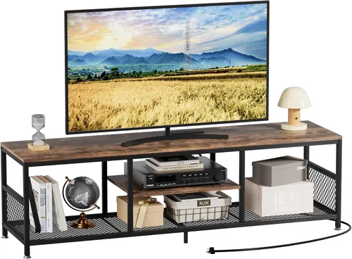 Miniatura 24 de VECELO Soporte de TV con tomas de corriente para televisores de hasta 75 pulgadas, centro de entretenimiento multimedia de 62 pulgadas con estación