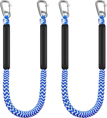 Miniatura 9 de Líneas de muelle elástico para barcos, cuerda flotante sin fregadero con ganchos dobles, amarre de lancha resistente para muelle para pontón jet ski