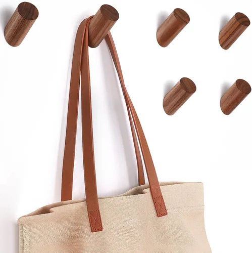 Miniatura 10 de Felidio Ganchos de pared de madera, paquete de 4 ganchos para colgar abrigos de pared, de madera rústica, resistente, perchero para sombreros